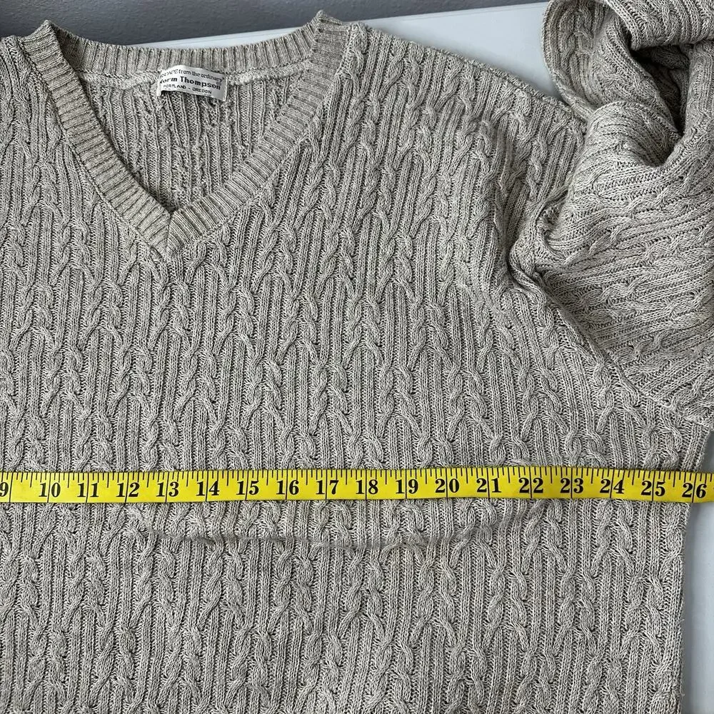 Norm Thompson Sweater‎ Mens Large Cable Knit Vneck Fisherman Beige Pull Over